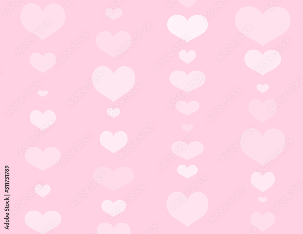Columns of cute heart shapes on pastel pink background Columns of cute heart shapes on pastel pink background