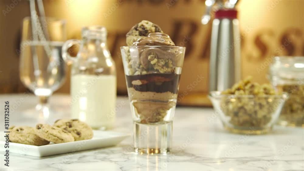 Chocolate Mousse with Topping Cookies - Pan Left To Right Chocolate Mousse with Topping Cookies - Pan Left To Right