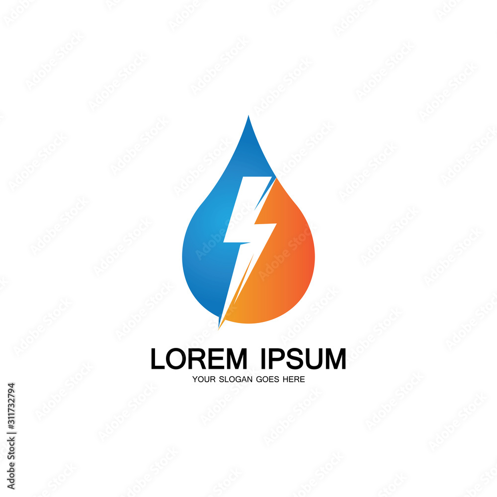 water energy and lightning thunder power energy logo icon template water energy and lightning thunder power energy logo icon template
