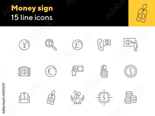 Money sign line icon set