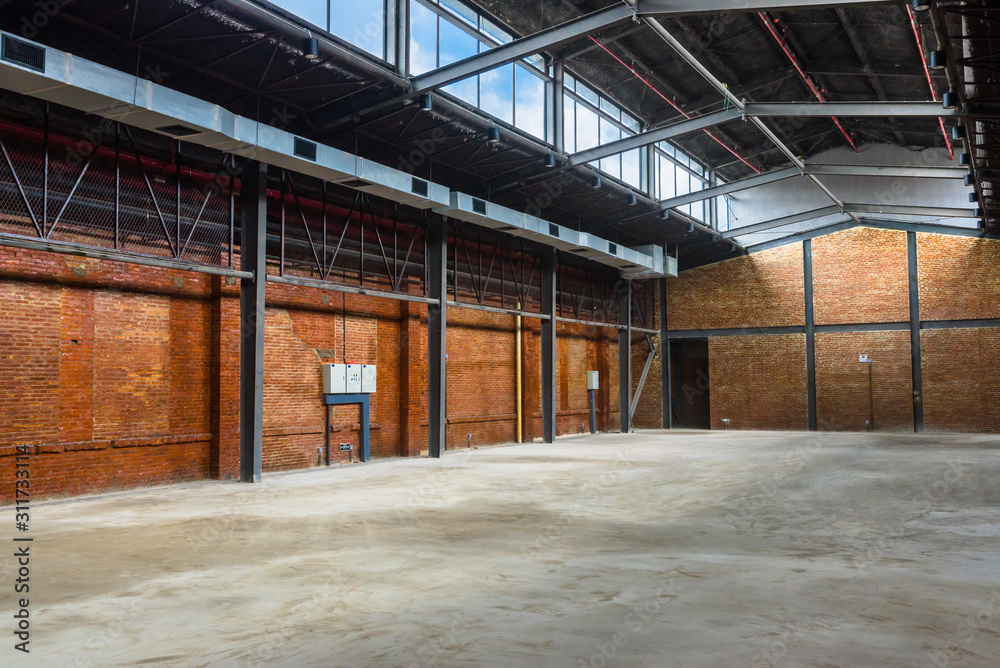 Unmanned, industrial style old warehouse building space. Unmanned, industrial style old warehouse building space.
