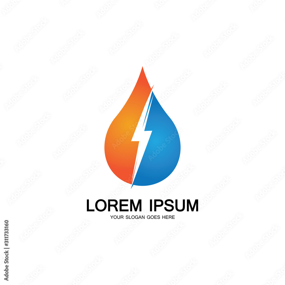 water energy and lightning thunder power energy logo icon template water energy and lightning thunder power energy logo icon template