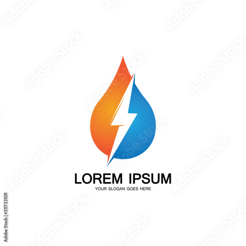 water energy and lightning thunder power energy logo icon template