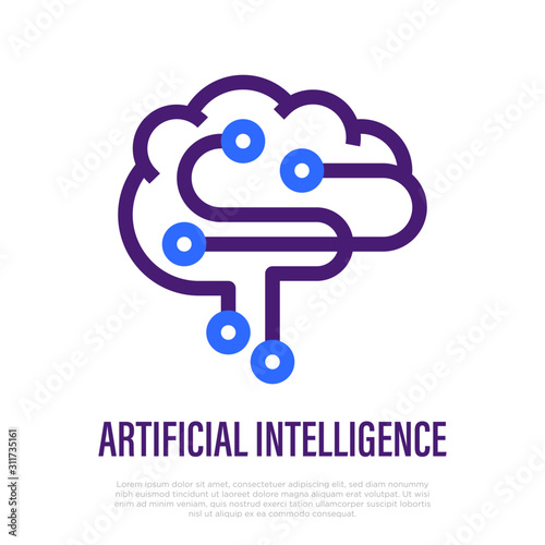 Artificial intelligence thin line icon. Machine learning. Logo for deep tech. Vector illustration.