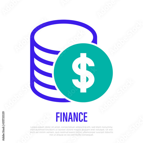 Finance symbol. Stack of dollar coins. Money exchange, profit, bank investment. Vector illustration.