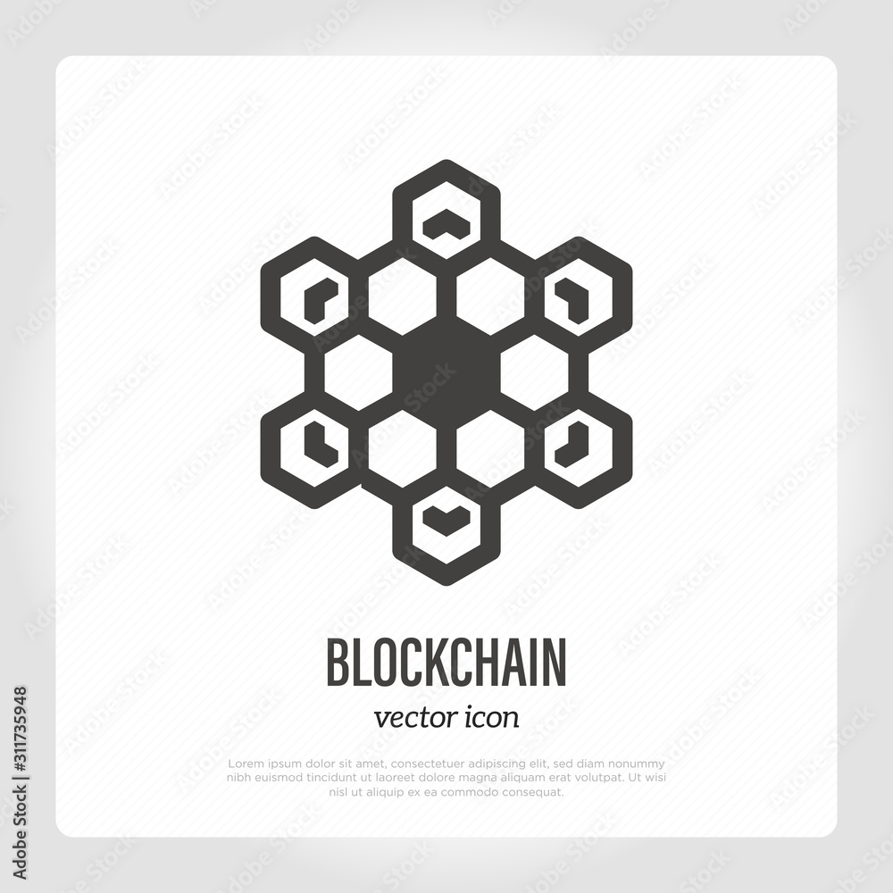 Blockchain symbol. Thin line icon. Cryptocurrency transaction data. Vector illustration of deep tech. Blockchain symbol. Thin line icon. Cryptocurrency transaction data. Vector illustration of deep tech.