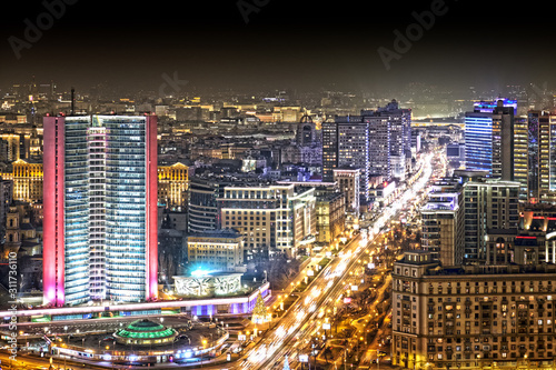 Canvas Print russia moscow city russia architecture cityscape downtown landmark at night against dark sky background