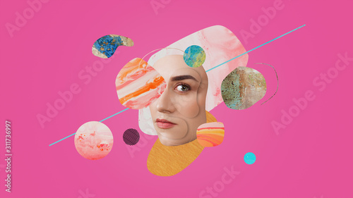 Surreal portrait of a beautiful girl. Art collage.