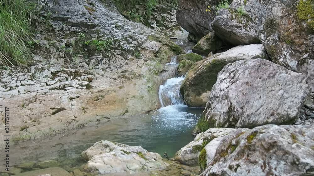 Mountain stream with crystal flowing water. Water sound. Mountain stream with crystal flowing water. Water sound.