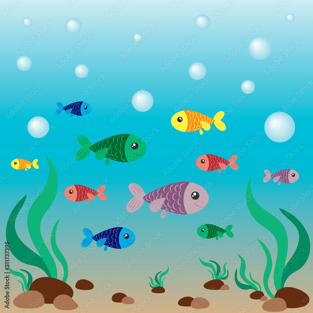 Sea fish. Underwater world. Ocean. Vector illustration for children.