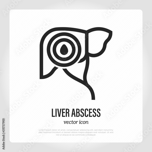 Liver abscess thin line icon. Inflammation and acute pain in abdomen. Mass with pus. Vector illustration.