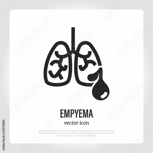Empyema thin line icon. Inflammation and pus in lungs. Illness of respiratory system. Vector illustration.