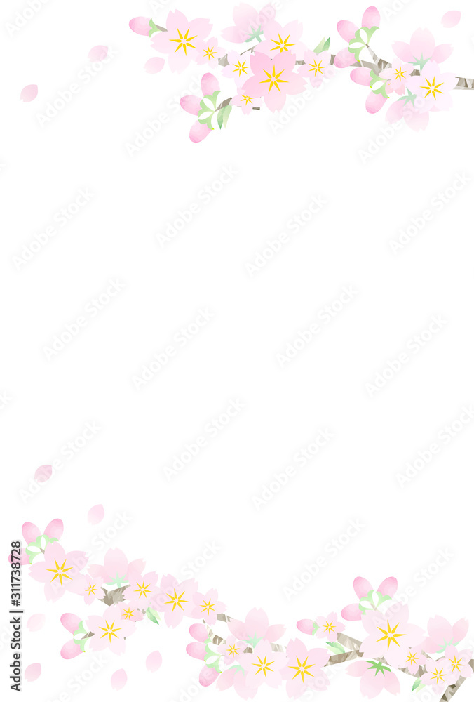 ポストカードサイズ　桜のフレーム　縦