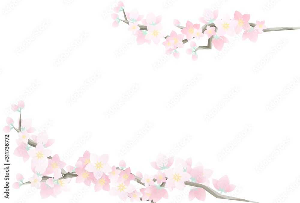 ポストカードサイズ　桃の花のフレーム　横