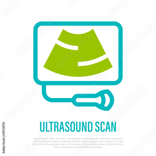 Ultrasound scan logo. Thin line icon. Medical equipment. Vector illustration.