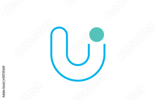 letter u logo line alphabet design icon in blue and green for business with dot
