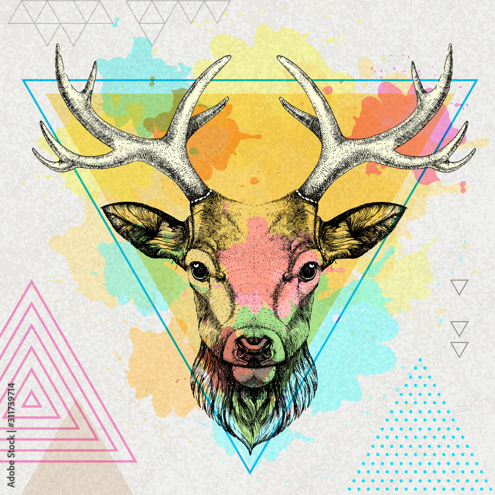 Obraz Hipster animal deer on artistic polygon watercolor background