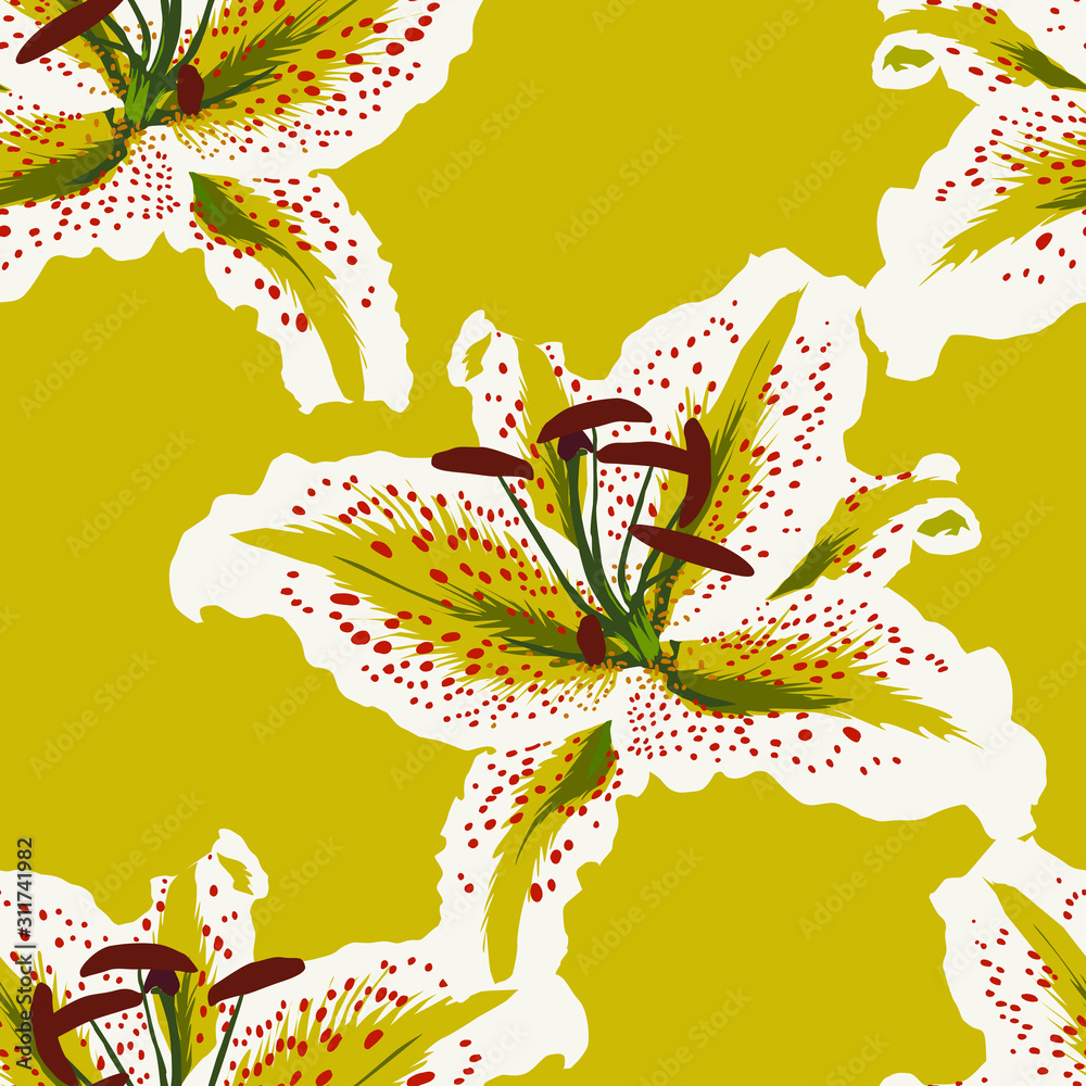 Naklejka premium Seamless pattern with lilies. Abstract background texture.