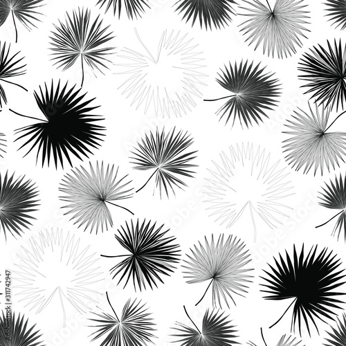 Black and white  seamless pattern with graphic leaves. Abstract background texture.