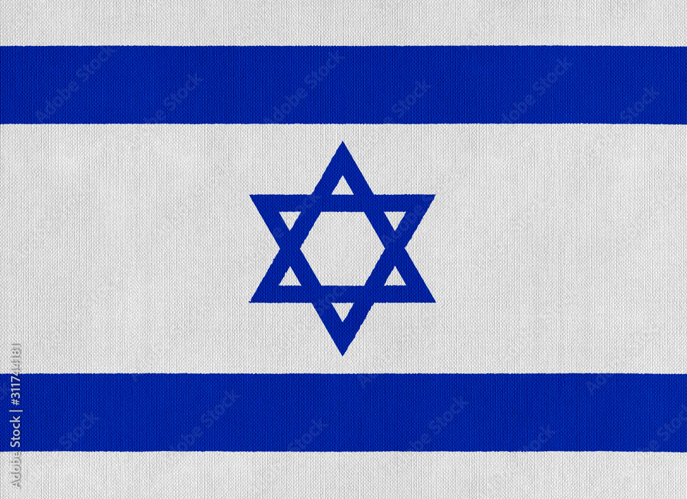 National flag of Israel on a cotton texture background National flag of Israel on a cotton texture background