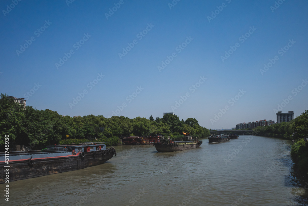 Cargo ship in Grand Canal in Hangzhou, China