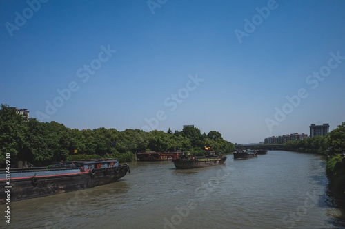 Cargo ship in Grand Canal in Hangzhou, China