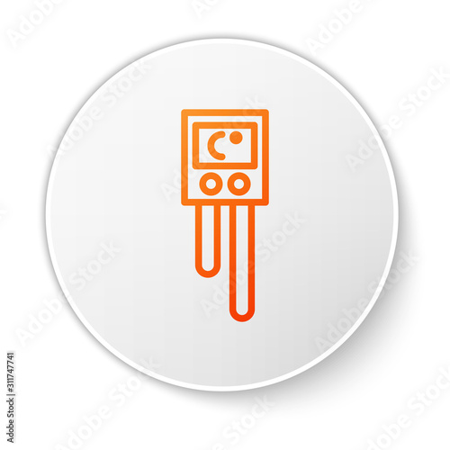 Orange line Temperature and humidity sensor icon isolated on white background. White circle button. Vector Illustration