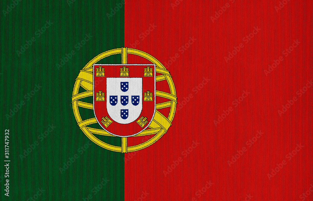 National flag of Portugal on a cotton texture background National flag of Portugal on a cotton texture background