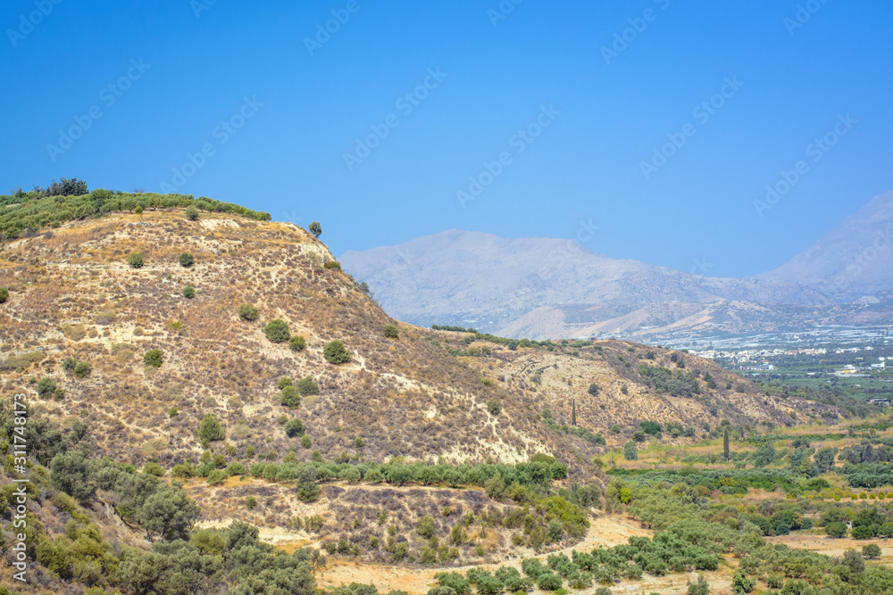 Summer view of the landscape in Crete . Summer view of the landscape in Crete .
