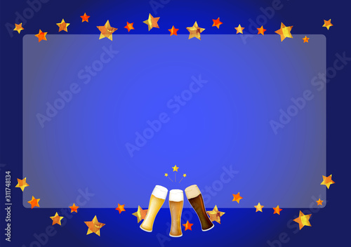 フレーム_枠_夜空_生ビール_黒ビール_地ビール_グラス_ベクター_イラスト_お酒_アルコール