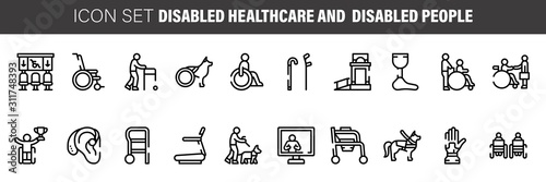 Disabled nursing and disabled healthcare icons. thin line vector signs