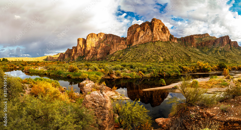 Desert Mountains Reflecting in the Salt River, Arizona