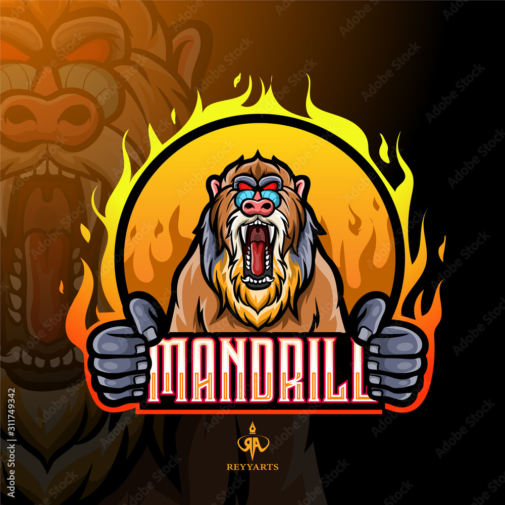 Mandrill baboon mascot esport logo design.