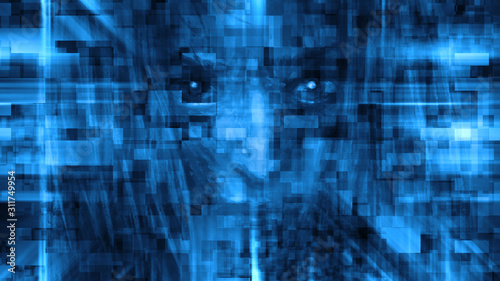 Beautiful girl face ghost with glitch effect.