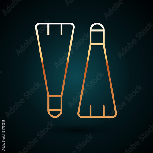 Gold line Rubber flippers for swimming icon isolated on dark blue background. Diving equipment. Extreme sport. Diving underwater equipment. Vector Illustration