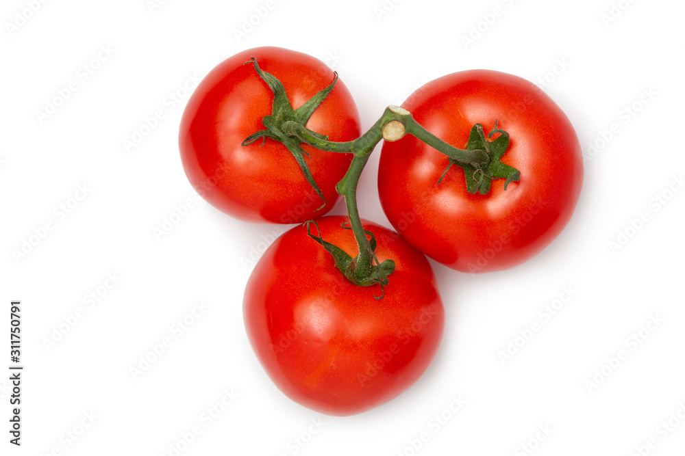Several tomatoes on a white isolated background. Fresh vegetables. View from above. Several tomatoes on a white isolated background. Fresh vegetables. View from above.