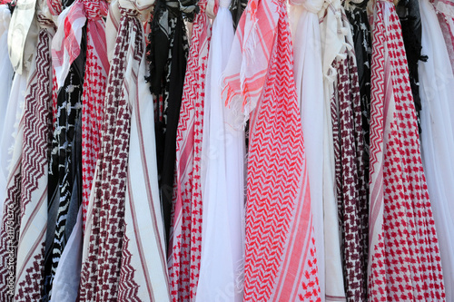 Detail of a texture of traditional jordanian headkerchief - arabian Keffiyeh photo