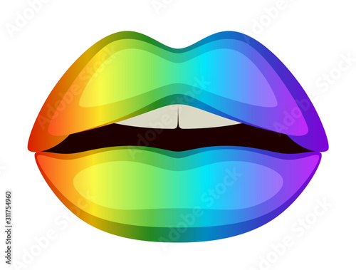 Rainbow lips on a white background