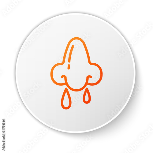 Orange line Runny nose icon isolated on white background. Rhinitis symptoms, treatment. Nose and sneezing. Nasal diseases. White circle button. Vector Illustration