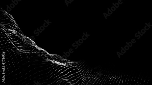 3D rendering future abstract digital particles background, Wave of particles pattern