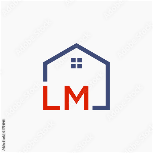 letter LM with home element. initial L M Real Estate concept. Construction logo template, Home and Real Estate icon. Housing Complex Simple Vector Logo Template. - vector