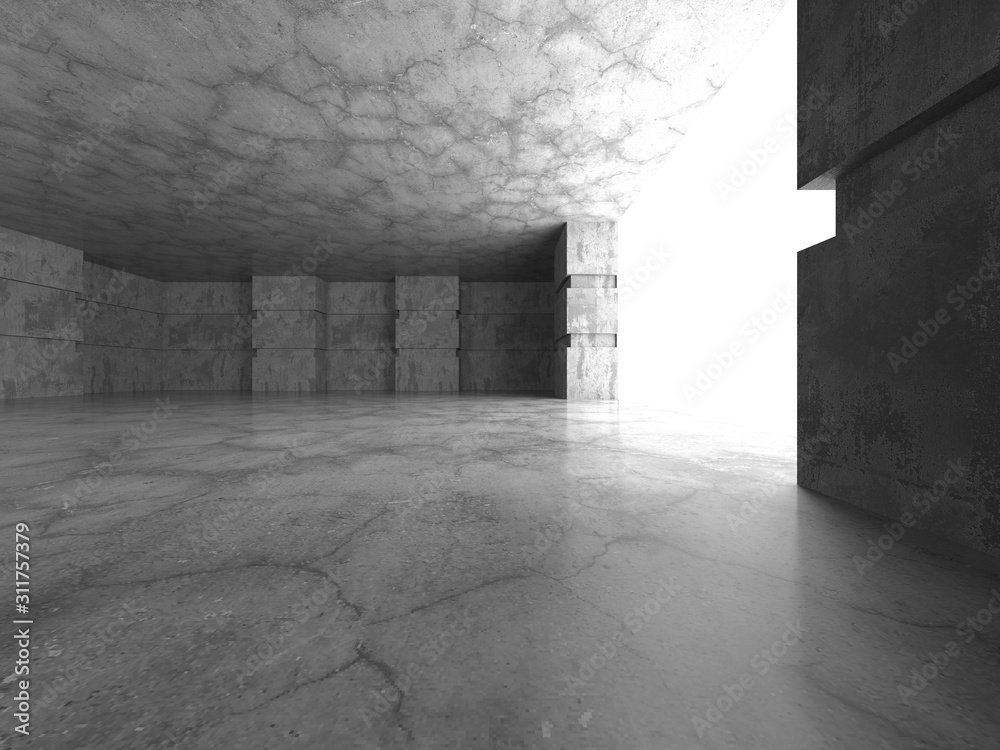 Dark concrete empty room. Modern architecture design Dark concrete empty room. Modern architecture design