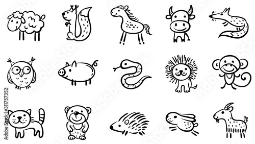 Set of small sketchy animals, vector clipart