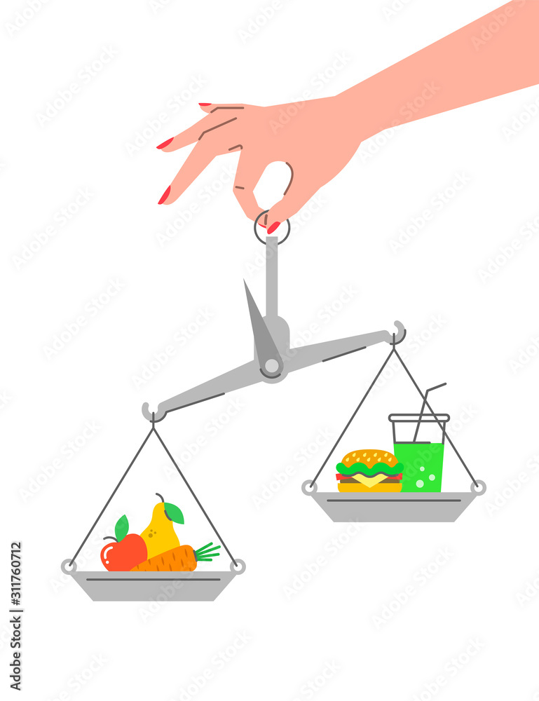 Scales With Red Apple And Hamburger Showing Balance Between Healthy And  Unhealthy Food Royalty Free SVG, Cliparts, Vectors, and Stock Illustration.  Image 76737305.