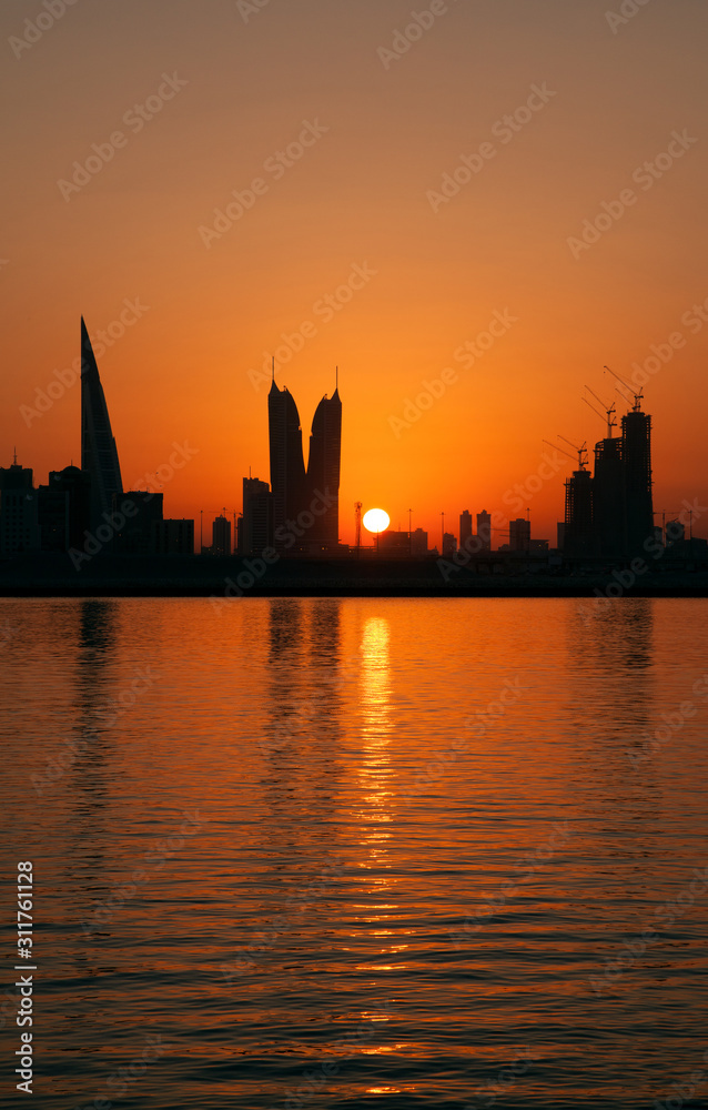 A beautiful view of Bahrain skyline during sunset, Bahrain A beautiful view of Bahrain skyline during sunset, Bahrain