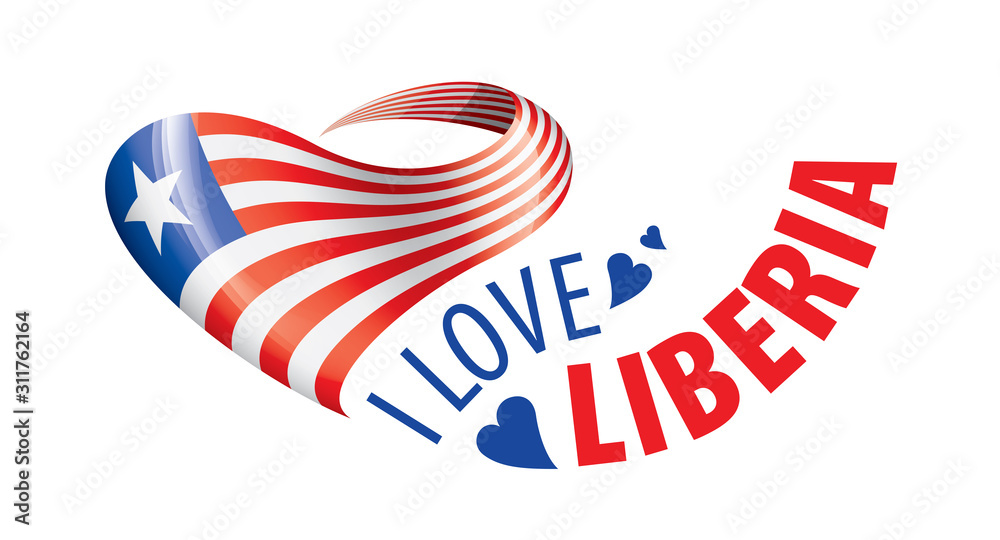 Naklejka premium The national flag of the Liberia and the inscription I love Liberia. Vector illustration