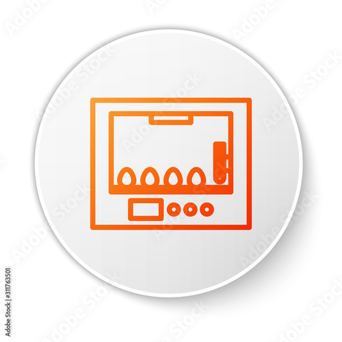 Orange line Incubator for eggs icon isolated on white background. White circle button. Vector Illustration