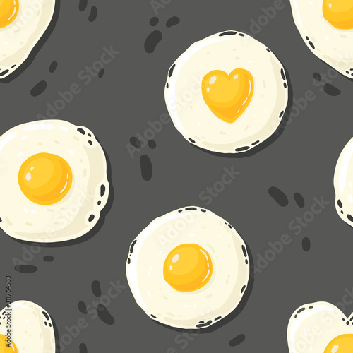 cartoon pattern of the fried eggs in the different shapes