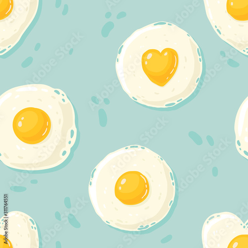 cartoon pattern of the fried eggs in the different shapes