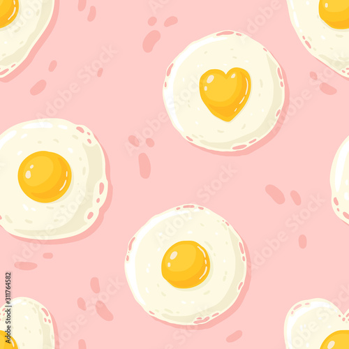 cartoon pattern of the fried eggs in the different shapes